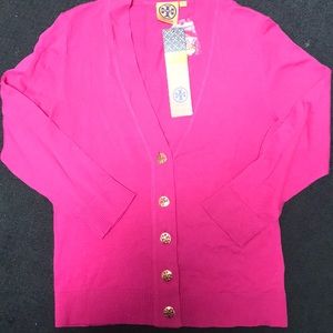Tory Burch Simone Cardigan in hot pink